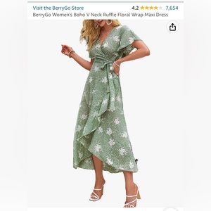 Green floral wrap dress - Large